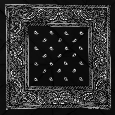 ペイズリー バンダナ Paisley Bandana ヴィンテージ調 大判サイズ 59cm 黒 (BNDN101)