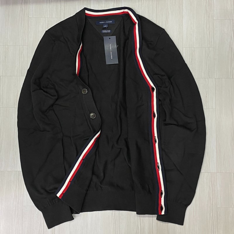 USAモデル TOMMY HILFIGER プレミアムコットンニット カーディガン 黒 (R4...