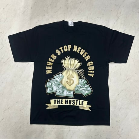 LA発 THE HUSTLE アンダーグラウンド グラフィック ヘビーウェイト Tシャツ 黒 Never Stop Never Quit (GTS21)