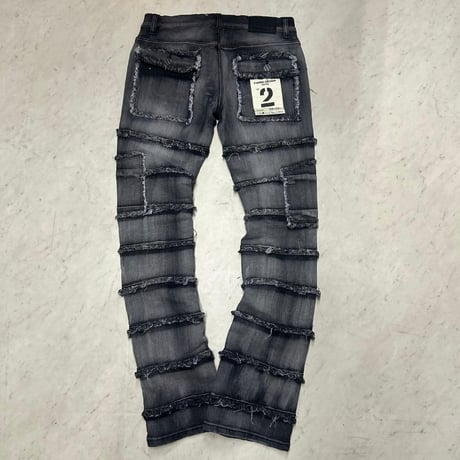 米国ブランド FWRD Denim NY スリムフィット Patchwork True Stacked Denim スタックドデニム Washed Black (JNS145)