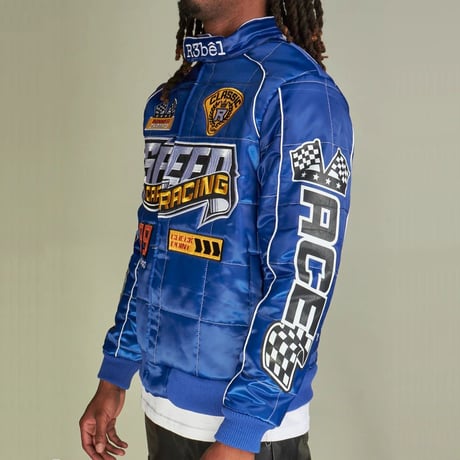 米国ブランド REBEL レーベル Premium プレミアム Speed Car Racing Jacket レーシングジャケット 青 (JK2)