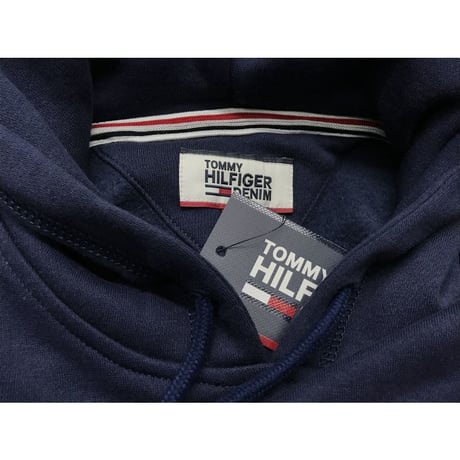 海外限定デザイン TOMMY HILFIGERトミーヒルフィガー signature プルオーバー 肉厚 パーカー 紺