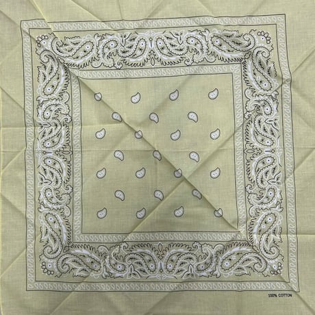 ペイズリー バンダナ Paisley Bandana ヴィンテージ調 大判サイズ 54cm クリームイエロー (BNDN96)