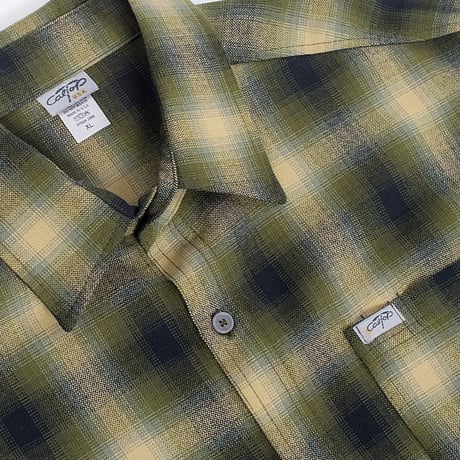 アメリカ製 CALTOP キャルトップ 半袖 オンブレチェックシャツ OLIVE BLACK オリーブ 黒 (SBS49)