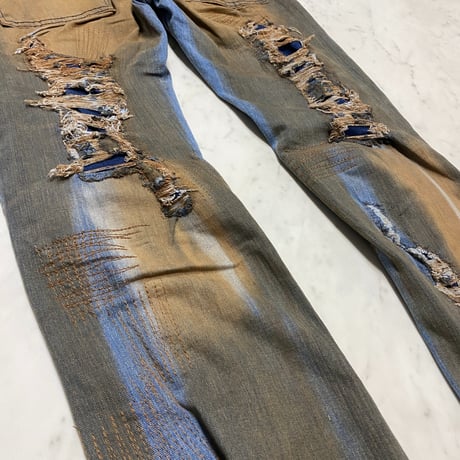 R3BEL RIPPED RUST STACKED FLARE DENIM スタックド フレアジーンズ ストレッチ