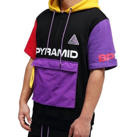 日本未入荷 ブラックピラミッド  BLACK PYRAMID ハーフジッパー 半袖 プルオーバー パーカー 紫 クレイジーカラー クリスブラウン