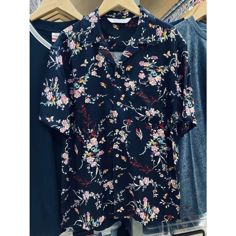 【特別SALE価格】ROBINSON 開襟 アロハシャツ ALOHA  桜 つばめ 和柄 ネイビー R09