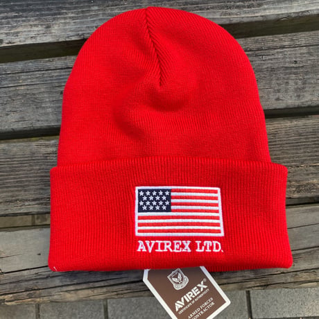 AVIREX アヴィレックス 星条旗 USAフラッグ ニットキャップ 赤 ユニセックス