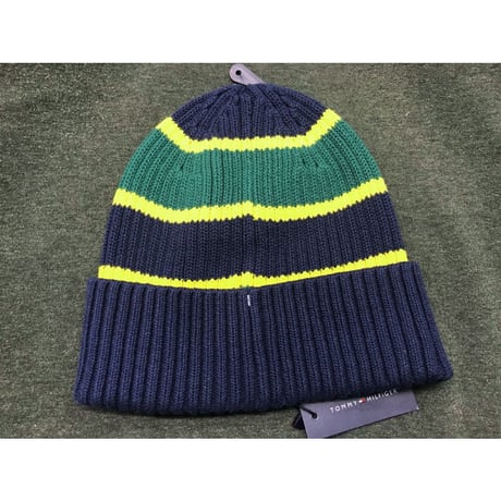 海外限定 トミーヒルフィガー TOMMY HILFIGER ニットキャップ アイビーボーダー BIGフラッグ刺繍