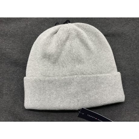 海外限定 トミーヒルフィガー TOMMY HILFIGER ニットキャップ 厚手 ビーニー 綿 コットン100％ グレー Flag フラッグ刺繍 Knit