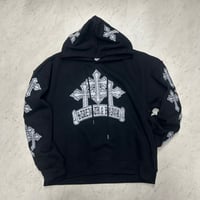米国ブランド FWRD Denim NY クリスタル テンプル 十字架 パーカ Crystalized Templar 黒 (Hdy101)