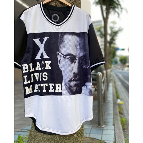 USA限定 MAXI MILIAN ベースボールシャツ Vネック メッシュ ジャージ MalcolmX マルコムX