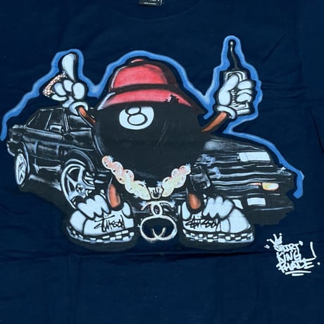 【M】 Stussy ステューシー 8Ball Man 半袖 Tシャツ HIPHOP 西海岸 ストリート 紺 ネイビー (51)