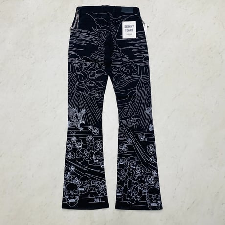 海外限定 KDNK ディーケーエヌケー Stacked Skinny Flare Landscape スタックド スキニーフレア 総刺繍 ジーンス (JNS51)