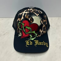 USA仕様 Ed Hardy エドハーディ Leopade Sacred Heart ハート メッシュ トラッカーキャップ ヒョウ柄 (EDC9)