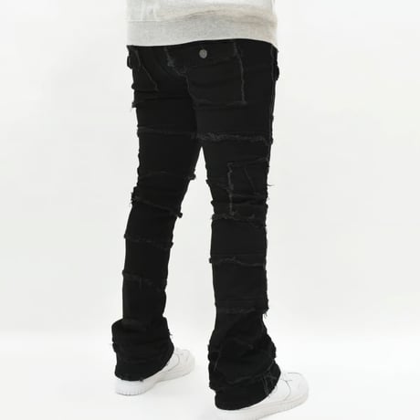 米国ブランド FWRD Denim NY スリムフィット Patchwork True Stacked Denim スタックドデニム ジェットブラック (JNS144)