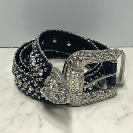ラインストーン ブリンブリン ベルト Bling Bling Rhinestone Belt 黒/紫 (BELT7)