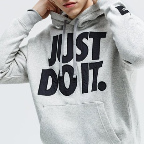 USA規格 NIKE ナイキ JDI フリース プルオーバー パーカー グレー ブラックロゴ JUST DO IT (NKH3)