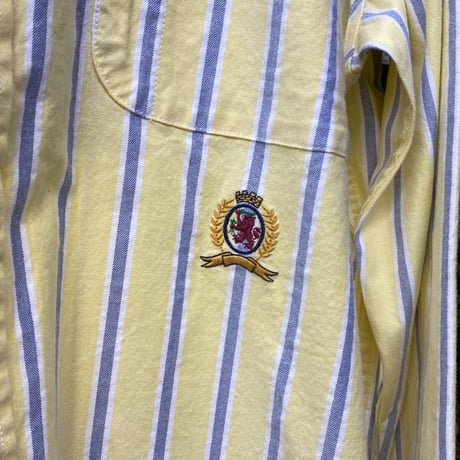 35th限定 TOMMY HILFIGER トミーヒルフィガー CREST ストライプ ボタンダウン 長袖シャツ 黄色
