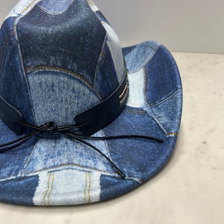 つば広 ウエスタンハット Cowboy Hat カウボーイハット デニム パッチワーク サイズ調節可 (CBH26)