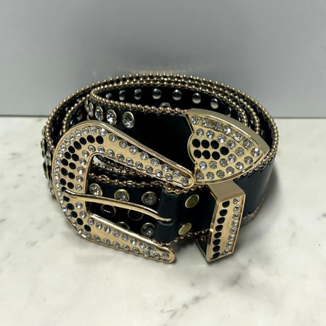 ラインストーン ブリンブリン ベルト Bling Bling Rhinestone Belt 黒 ゴールド (BELT23)