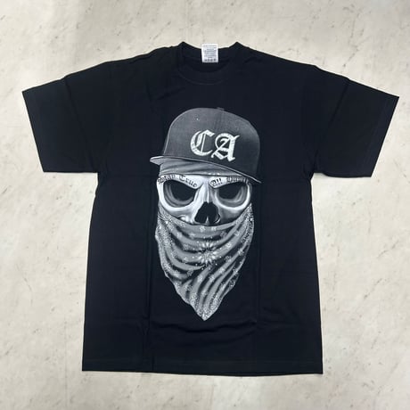 LA発 CA スカル ギャングスタ アンダーグラウンド グラフィック ヘビーウェイト Tシャツ 黒 Skull Gangsta (GTS39)