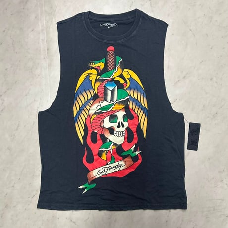USA仕様 Ed Hardy エドハーディ Skull Snake Cut Off T スカル 蛇 カットオフ Tシャツ (EdT7)