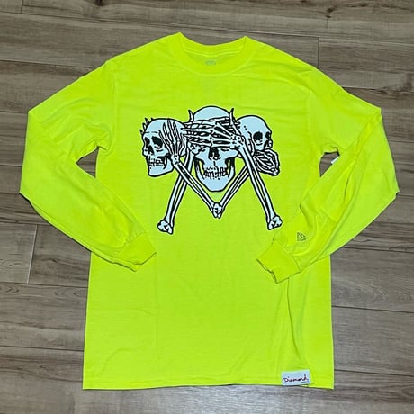 Diamond Supply Co. ダイヤモンドサプライ 長袖 Tシャツ ロンT ネオンイエロー Neon スカル (LT7)