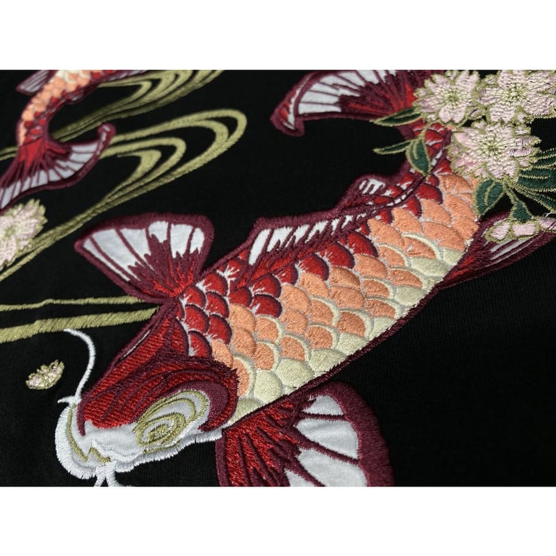 横須賀名物 スカジャン Tシャツ 刺しゅう スカT 鯉 コイ CARP 黒 和柄