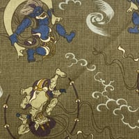 日本製 和柄 バンダナ 総柄 風神雷神 RAIJIN 大判サイズ 綿100% 草色 (BNDN29)