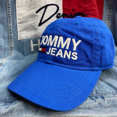 トミーヒルフィガーTommyHilfiger ストラップバック ローキャップ 帽子 フラッグロゴ 青  トミージーンズ