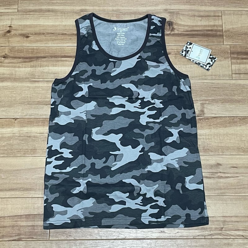 S】 TRIVENI カモフラージュ 迷彩 グレー 灰色 タンクトップ CAMO