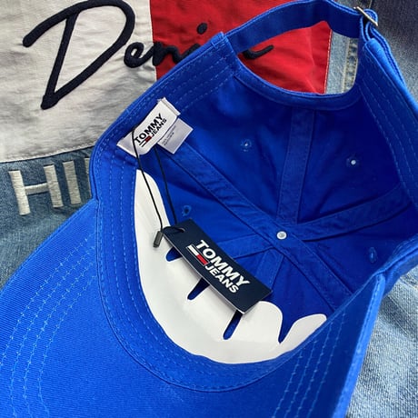 トミーヒルフィガーTommyHilfiger ストラップバック ローキャップ 帽子 フラッグロゴ 青  トミージーンズ
