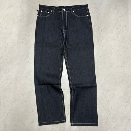 COOGI クージー 刺繍ポケット Black Denim Straight Wide Pants ストレート ワイドジーンズ (JNS209)