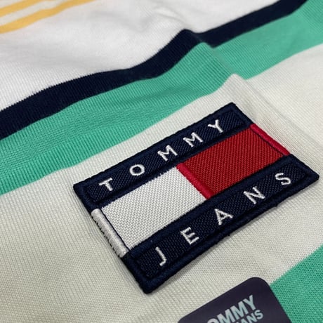 USAモデル TOMMY HILFIGER  トミージーンズ TJ ストライプ 長袖 Tシャツ バッジロゴ (R4F-20)