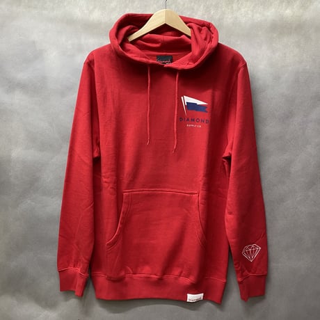 【S】 ダイヤモンドサプライ Diamond supply co.  赤 プルオーバー パーカー LA バックプリント Racing