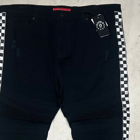 米国発 Kloud9 クラウドナイン Checkered Stripe jeans チェックライン ストレッチデニム 黒 (JNS175)