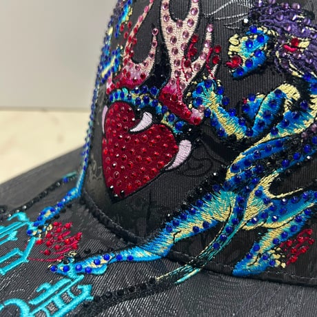 USA仕様 Ed Hardy エドハーディ Panthers Rhinestone メッシュ トラッカーキャップ ダークグレー (EDC13)