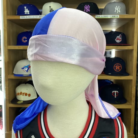 バイカラー  DURAGドゥーラグ TIEDOWN インナーキャップ  シルキータッチ 青/ペールピンク OSFM