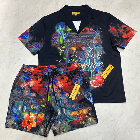 米国発 Civilized シヴィライズド Bon Voyage ボンボヤージュ 半袖シャツ ショートパンツ セットアップ (SET7)