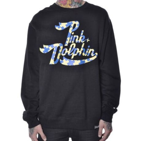 Pink Dolphin ピンクドルフィン LA クルーネック スウェット トレーナー USA ピンクのイルカ 黒 ブラック