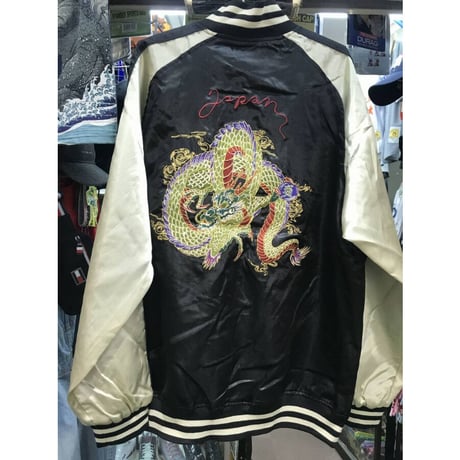 【激安SALE】 横須賀発祥 スカジャン 横須賀ジャンパー SUKAJAN サテン地 刺繍 龍 ドラゴン Dragon 内ポケットあり 黒 ブラック