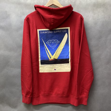 【S】 ダイヤモンドサプライ Diamond supply co.  赤 プルオーバー パーカー LA バックプリント Racing