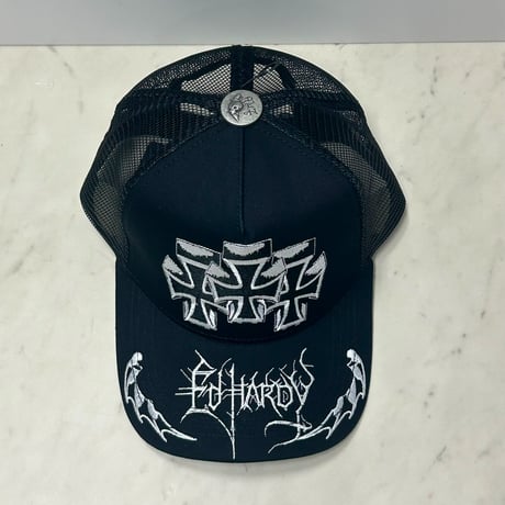 USA仕様 Ed Hardy エドハーディ Crosses Trucker 十字架 刺繍 メッシュ トラッカーキャップ Black (EDC10)