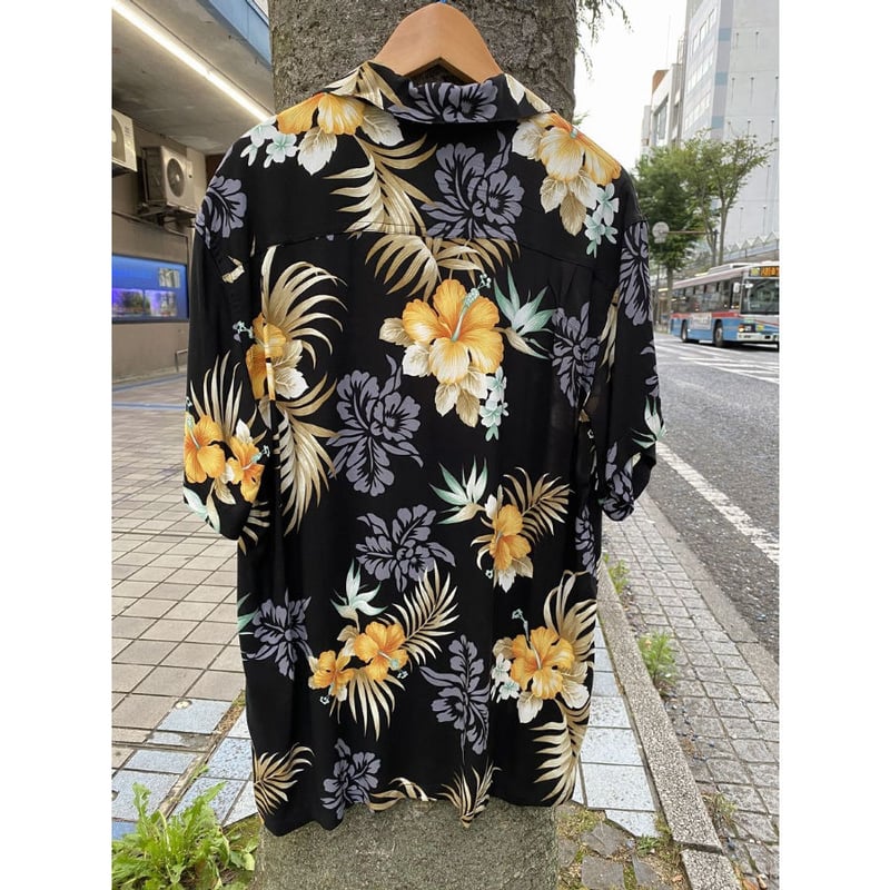 Aloha Rossom アロハシャツ 花柄 黒 特別SALE価格】アロハシャツ ALOHA 半袖 オレンジ 黒 フラワー