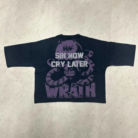 米国ブランド WRATHBOY ラスボーイ Sin Now Cry Later T-shirt クロップド丈 スウェットTシャツ (CropT61)