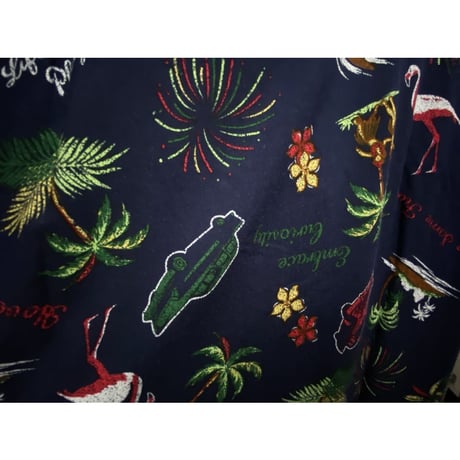 【特別SALE価格】アロハシャツ ALOHA 半袖 紺 レトロ ヤシの木 フラミンゴ 総柄 ハワイ柄 RB-32