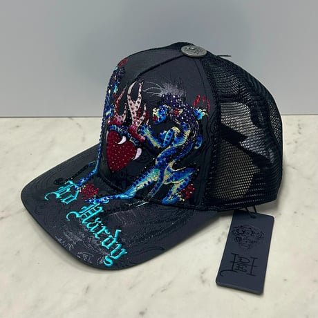 USA仕様 Ed Hardy エドハーディ Panthers Rhinestone メッシュ トラッカーキャップ ダークグレー (EDC13)