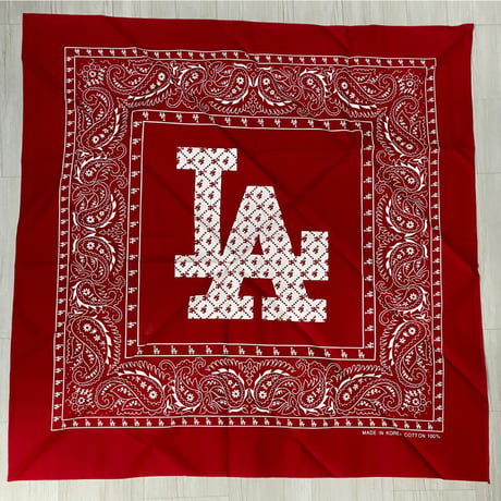 大判バンダナ LA ロサンゼルス モノグラム BIGロゴ ペイズリー Monogram Paisley 赤 (BNDN118)