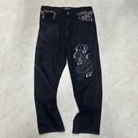 刺繍虎竹図 Japanese Tiger Embroidery Denim Jeans 和柄ブラックデニム (JNS89)